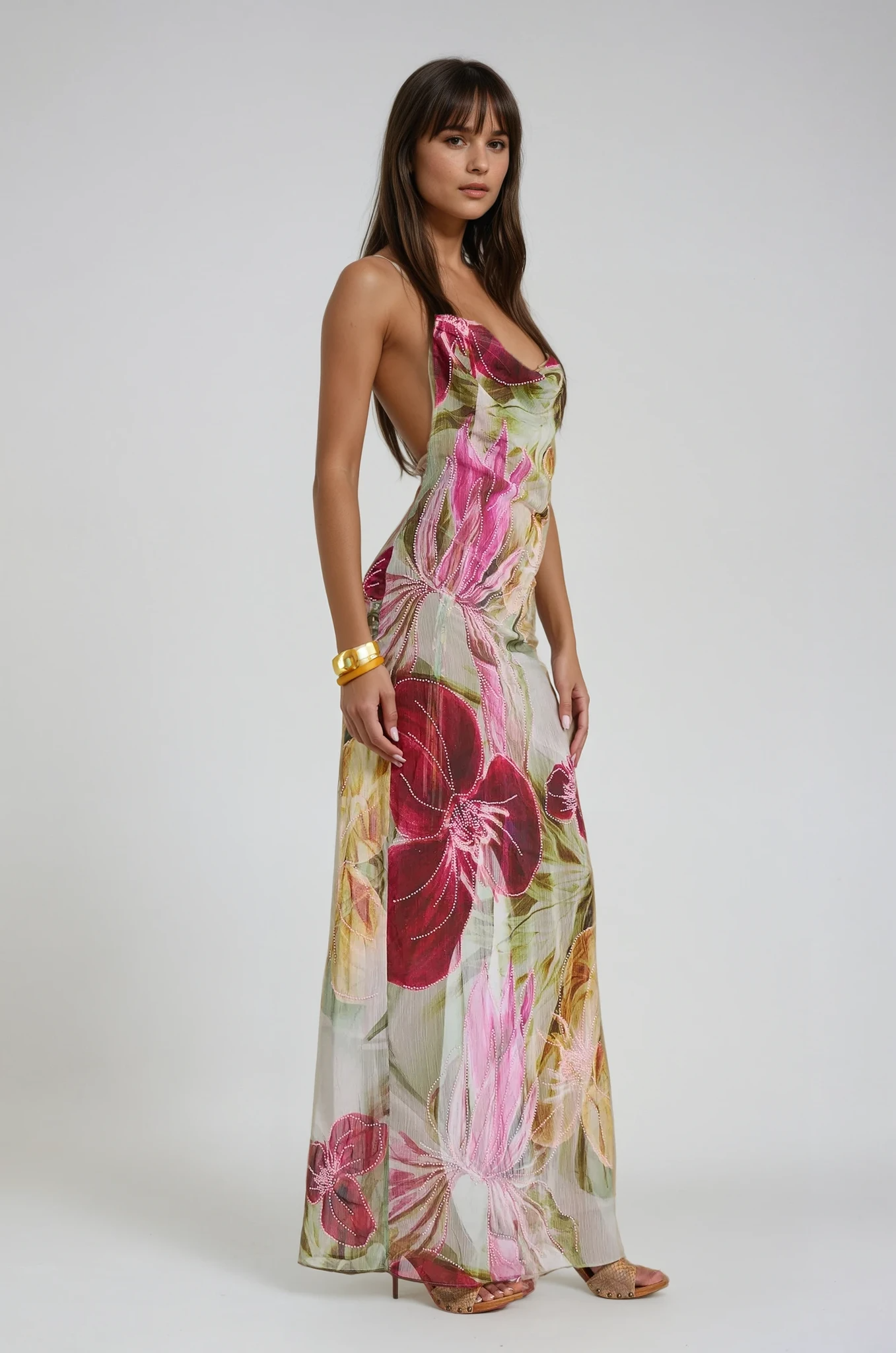 Women's floral cowl neck maxi summer dress