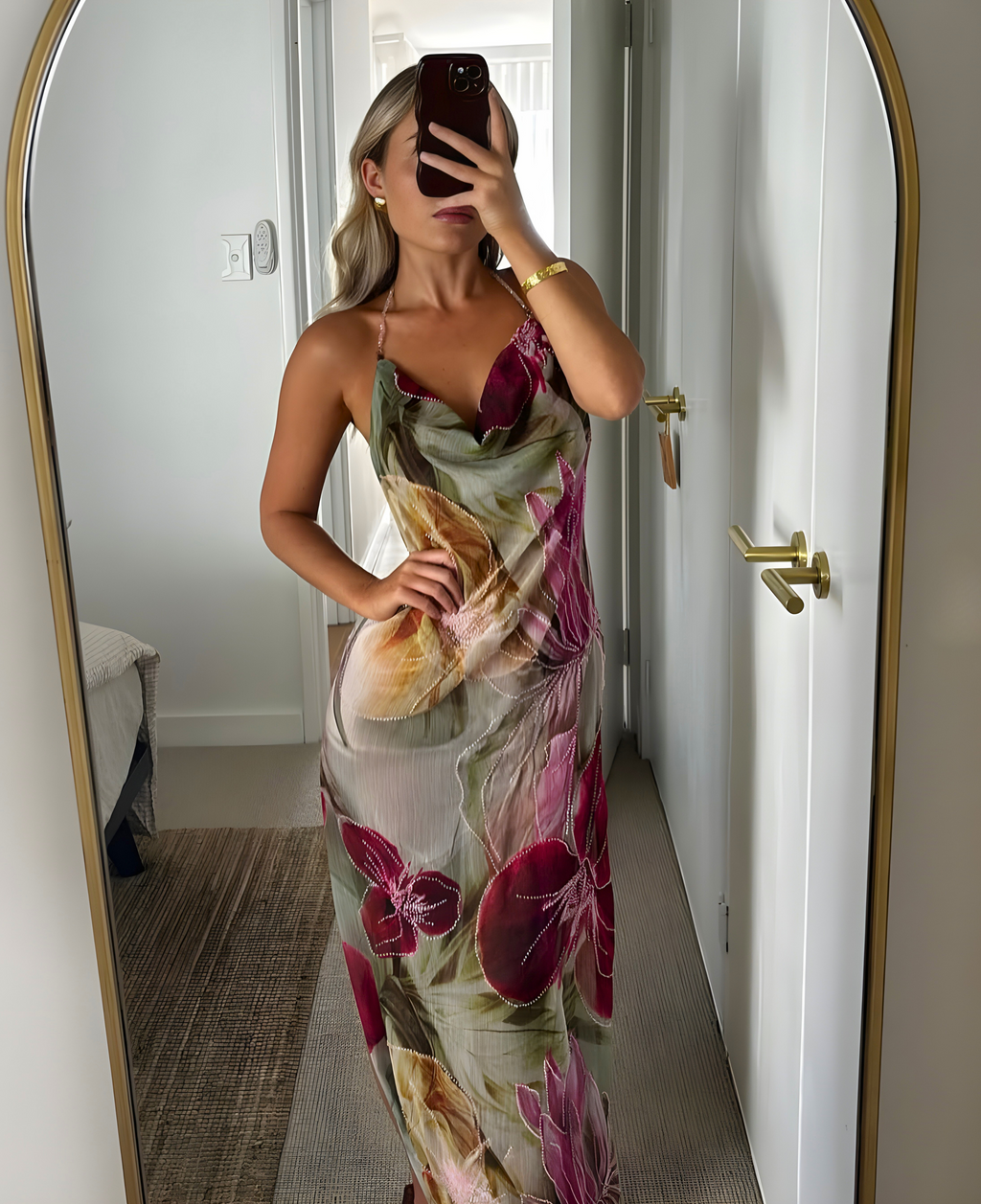 Women's floral cowl neck maxi summer dress