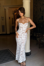 Women's floral lace maxi wedding guest dress