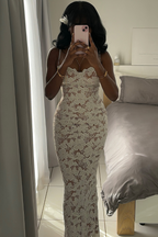 Women's floral lace maxi wedding guest dress