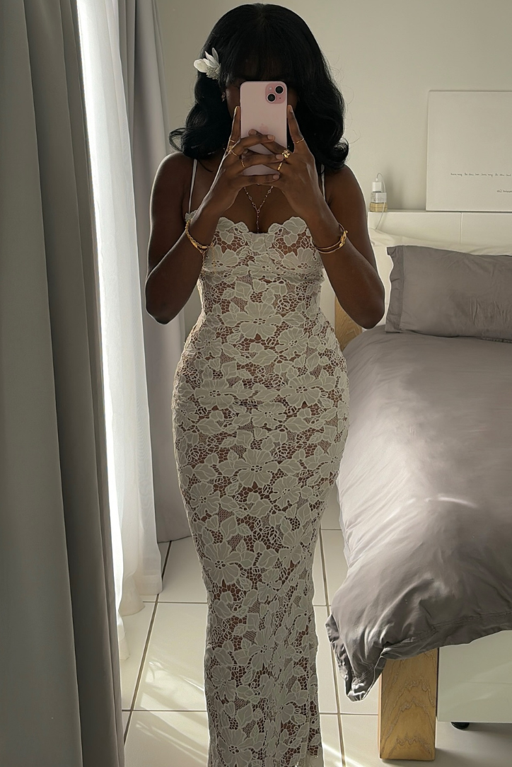 Women's floral lace maxi wedding guest dress