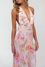 Women's floral open back maxi wedding guest dress