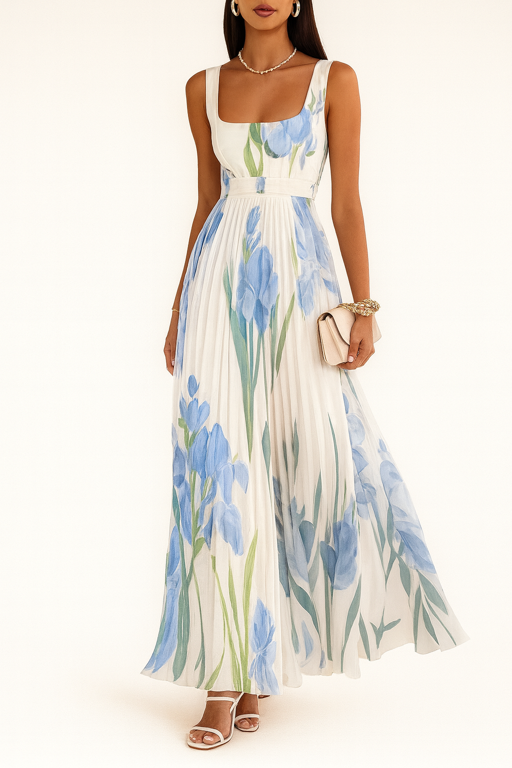 Women's floral pleated maxi summer dress