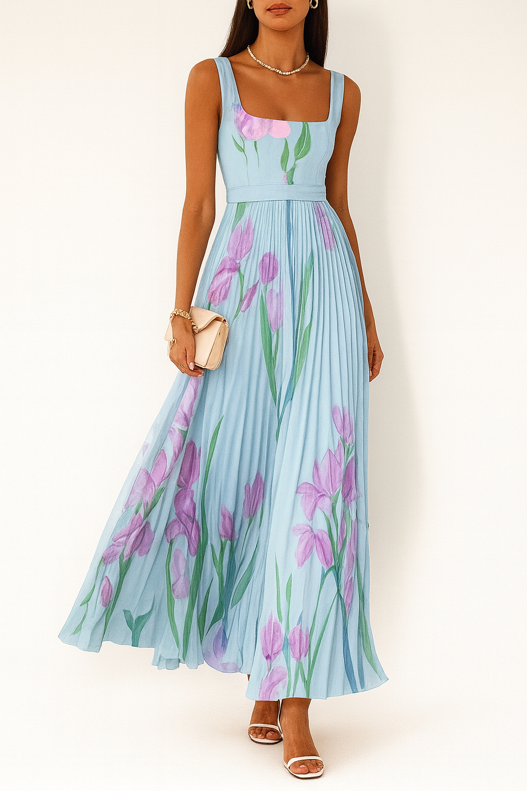 Women's floral pleated maxi summer dress