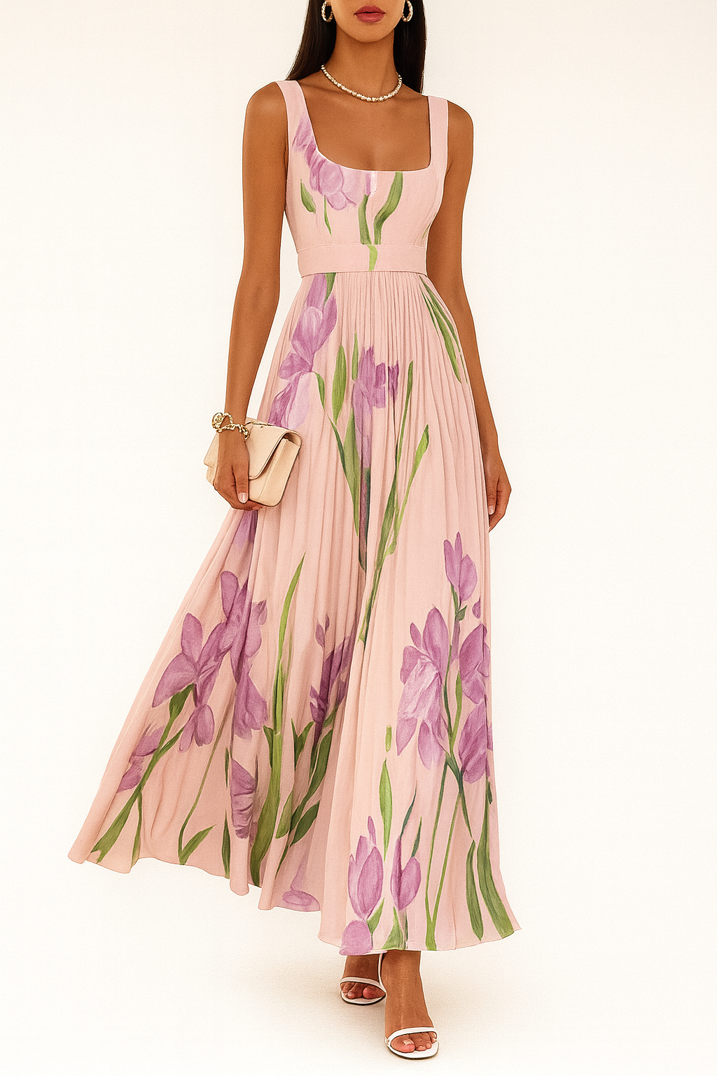 Women's floral pleated maxi summer dress
