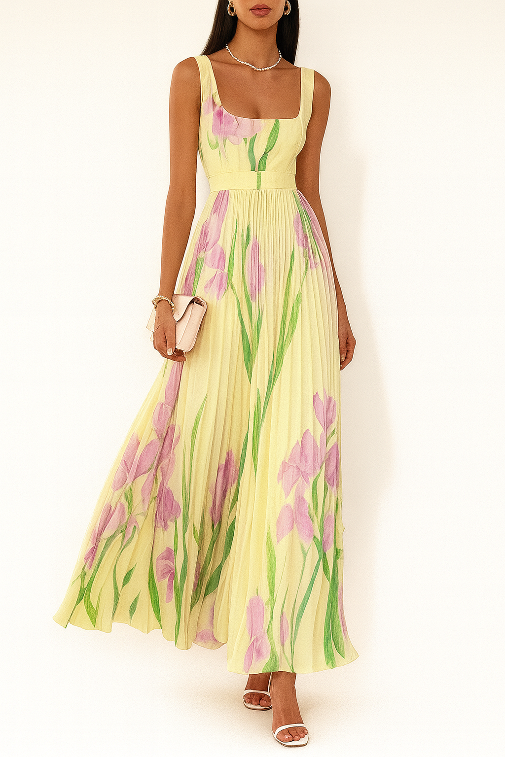 Women's floral pleated maxi summer dress