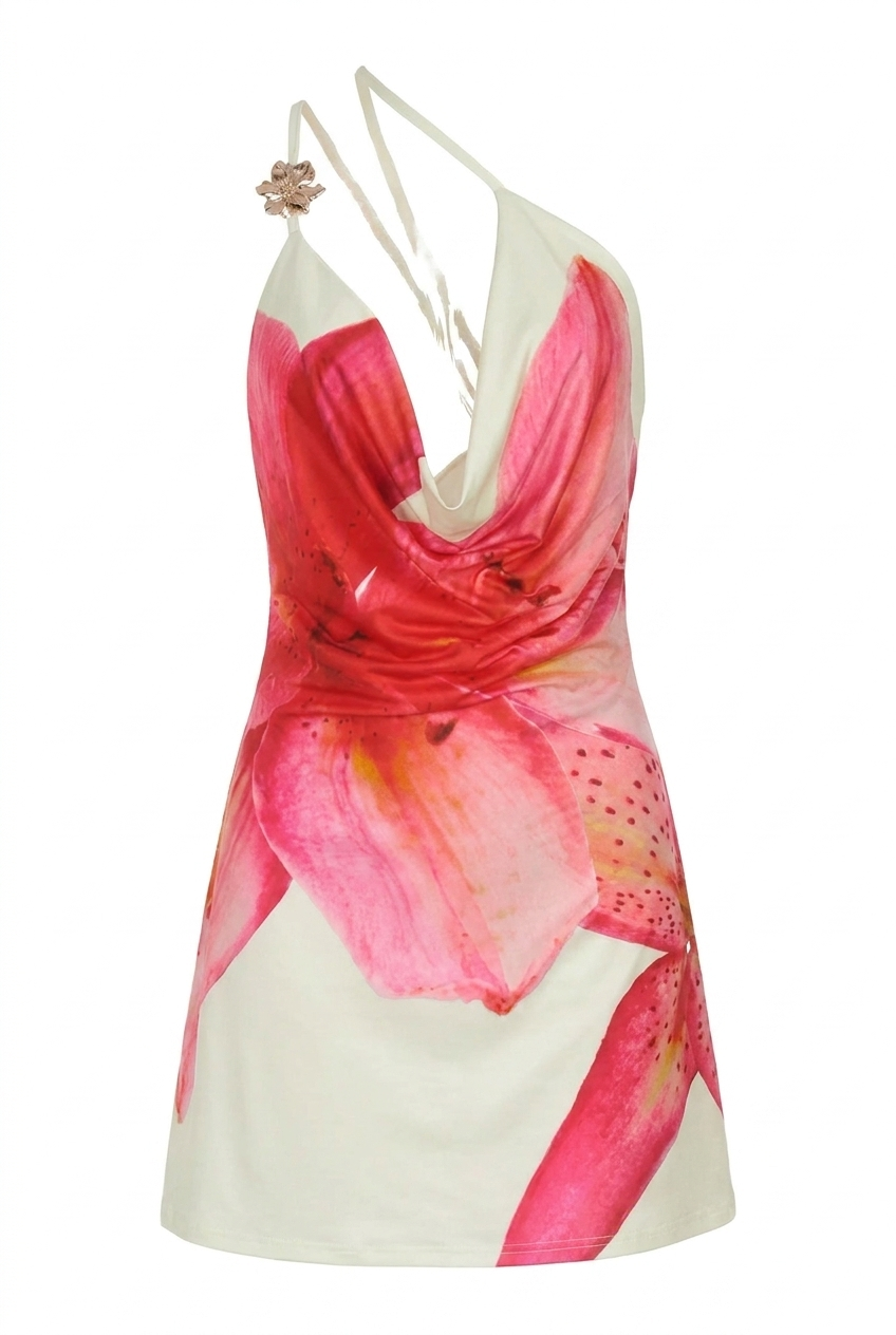 Women's floral print asymmetric mini cocktail dress