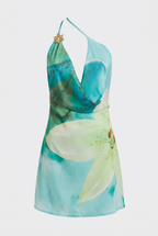 Women's floral print asymmetric mini cocktail dress