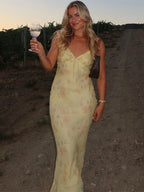 Women's floral ruffle strap maxi summer dress