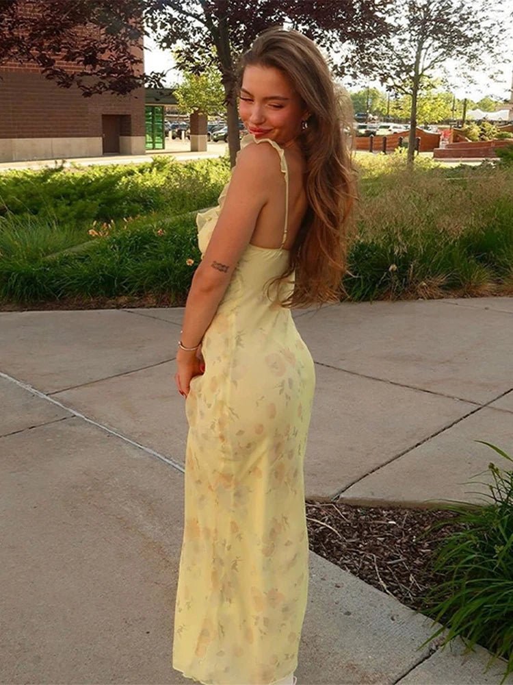 Women's floral ruffle strap maxi summer dress