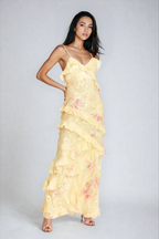 Women's floral tiered maxi wedding guest dress