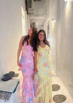 Women's floral tiered maxi wedding guest dress