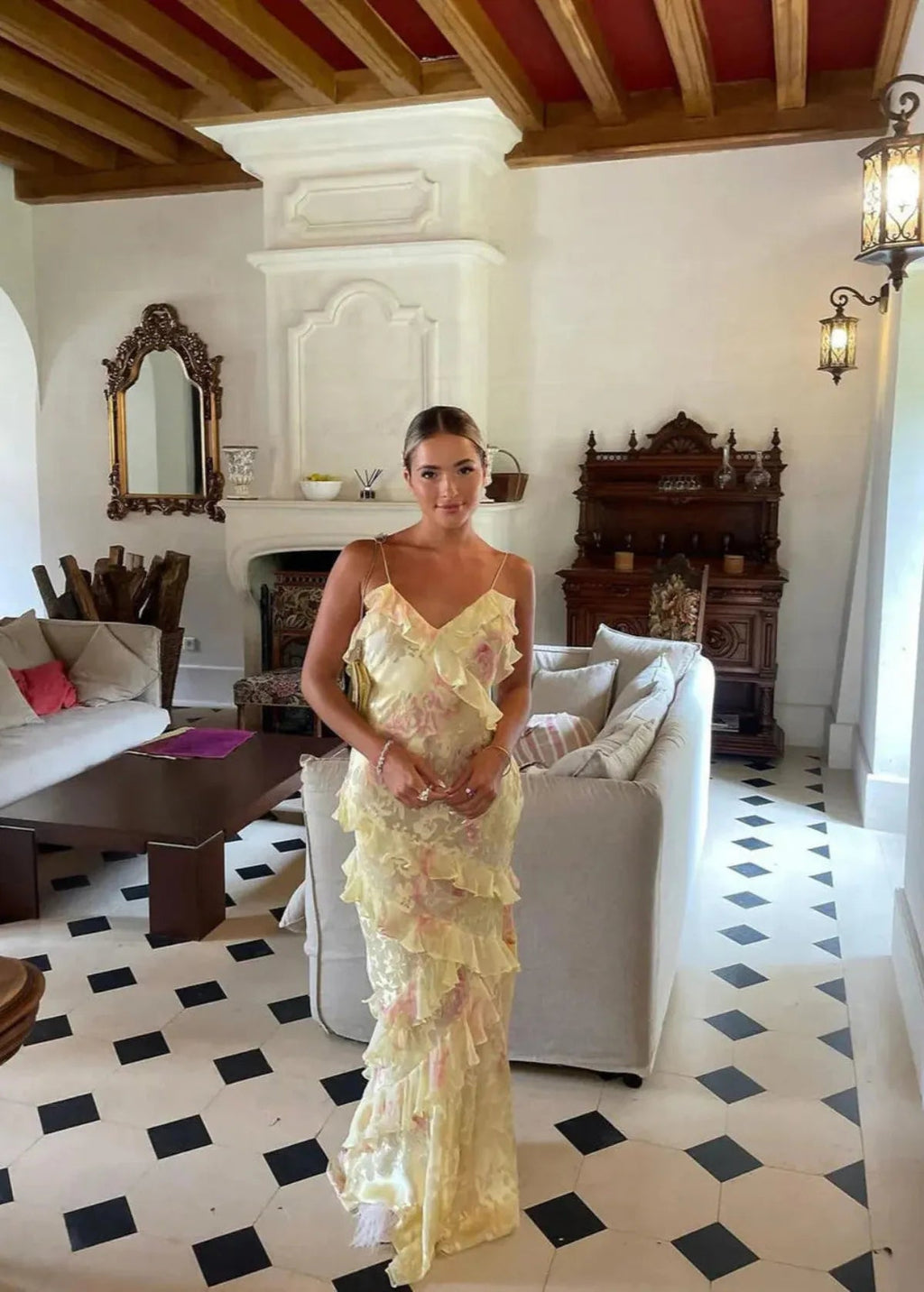Women's floral tiered maxi wedding guest dress