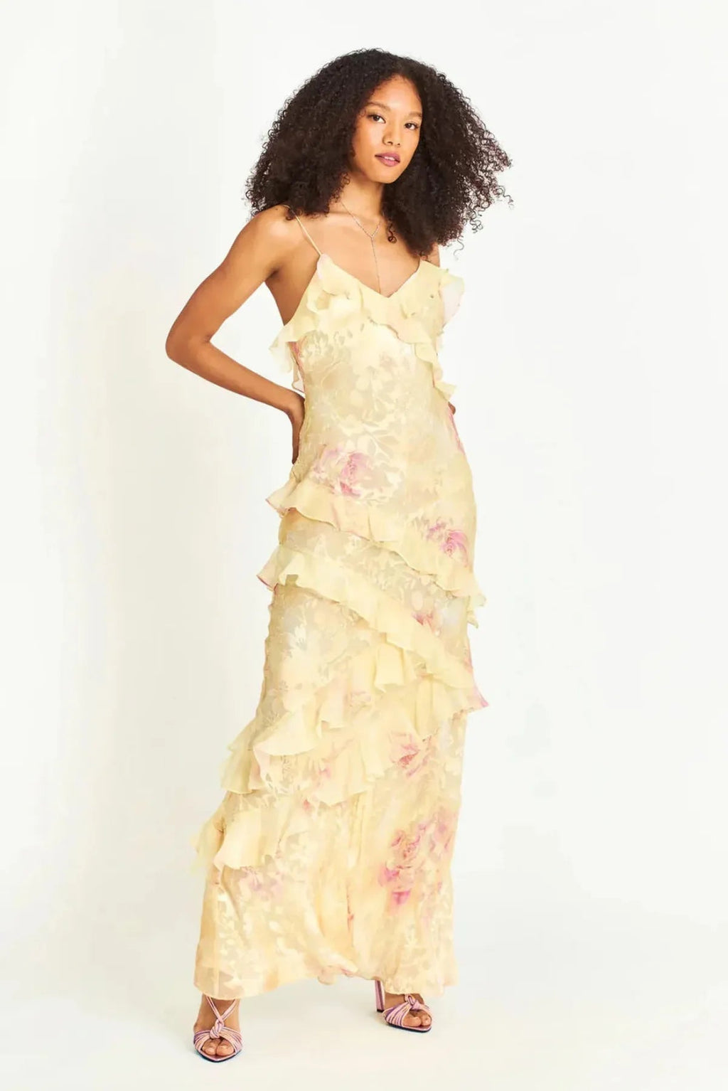 Women's floral tiered maxi wedding guest dress