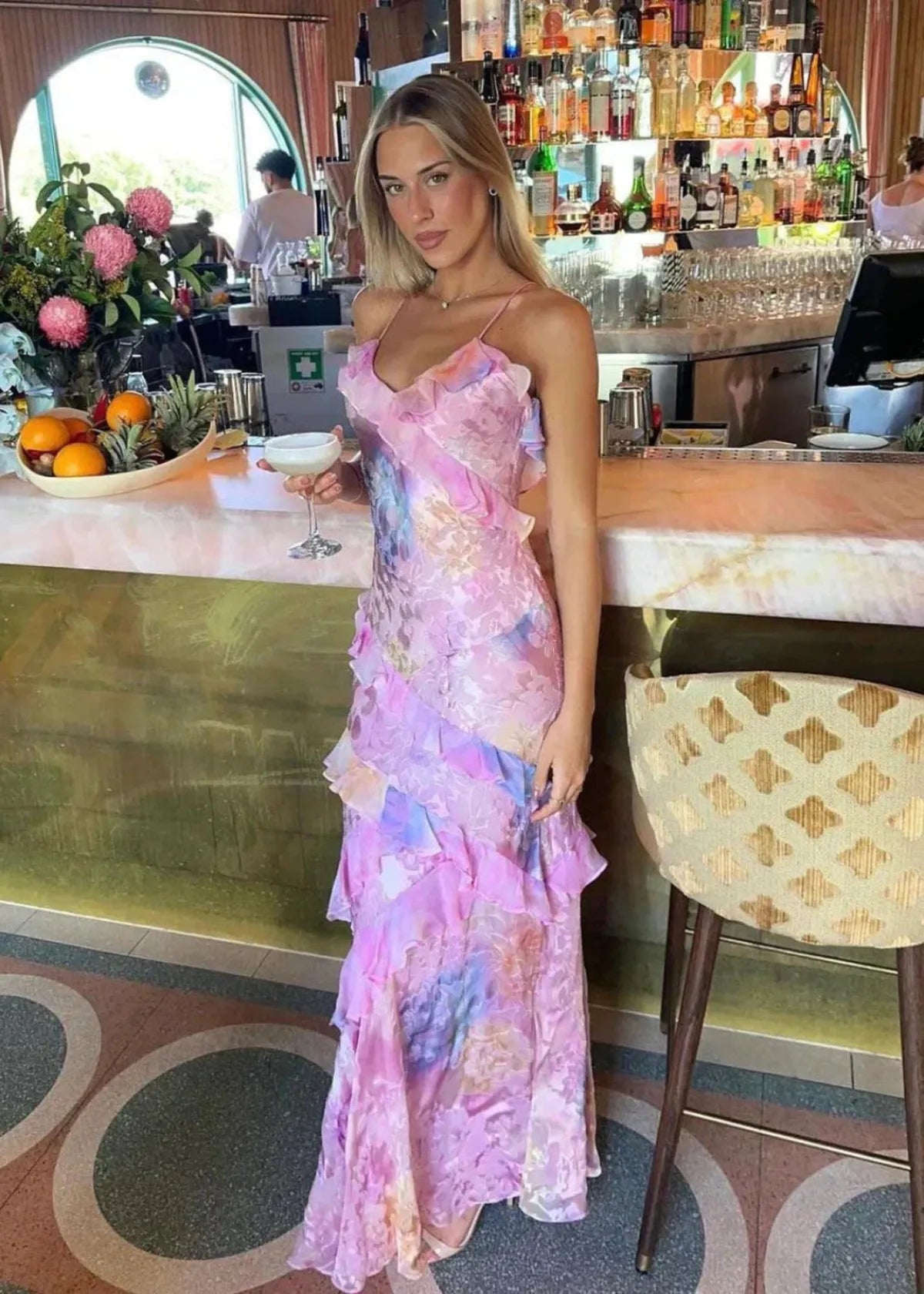 Women's floral tiered maxi wedding guest dress