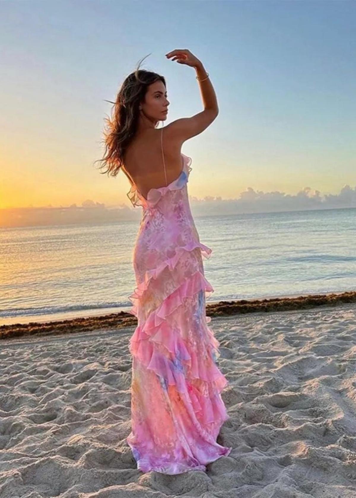 Women's floral tiered maxi wedding guest dress