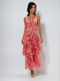 Women's floral tiered ruffle midi summer dress