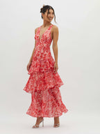 Women's floral tiered ruffle midi summer dress