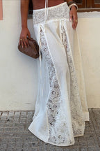 Women's flowy lace panel maxi skirt with low waist