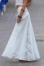 Women's flowy lace panel maxi skirt with low waist
