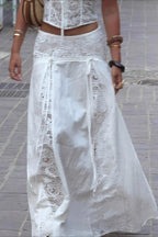 Women's flowy lace panel maxi skirt with low waist