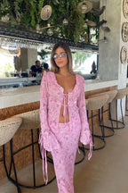 Women's flowy V-neck top and maxi skirt 2 piece set