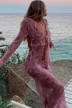 Women's flowy V-neck top and maxi skirt 2 piece set