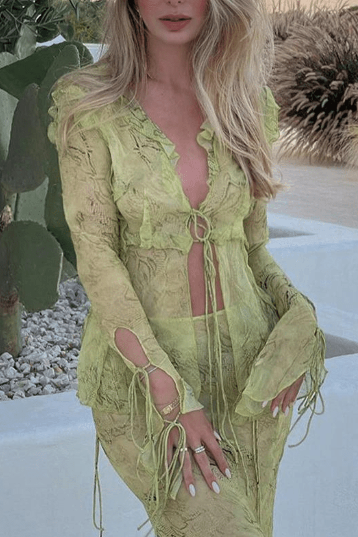 Women's flowy V-neck top and maxi skirt 2 piece set