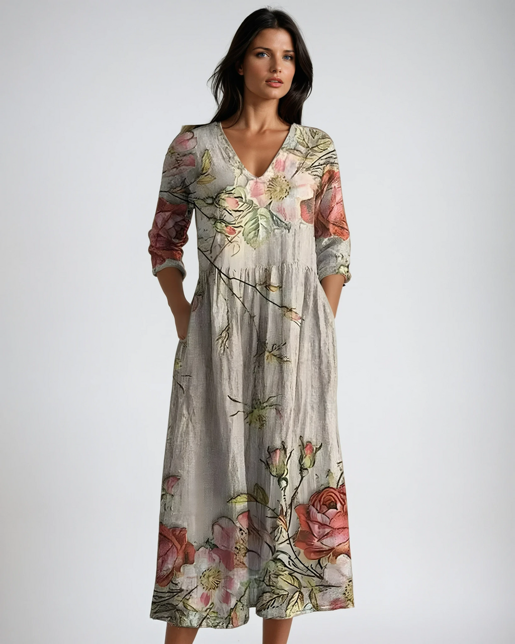 Women's flowy V-neck floral maxi summer dress