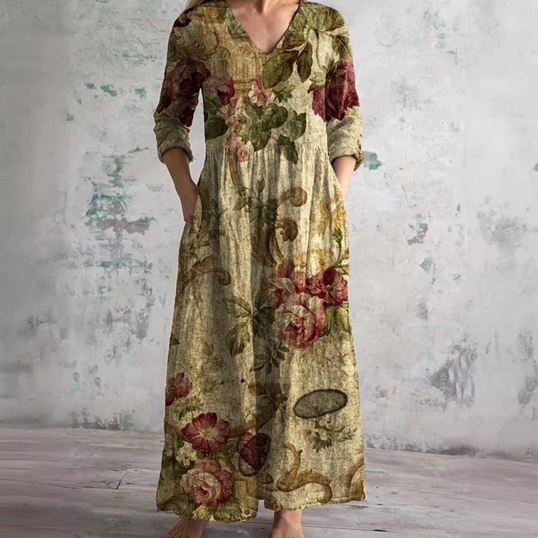 Women's flowy V-neck floral maxi summer dress