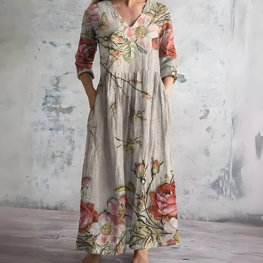 Women's flowy V-neck floral maxi summer dress