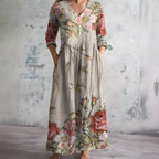 Women's flowy V-neck floral maxi summer dress