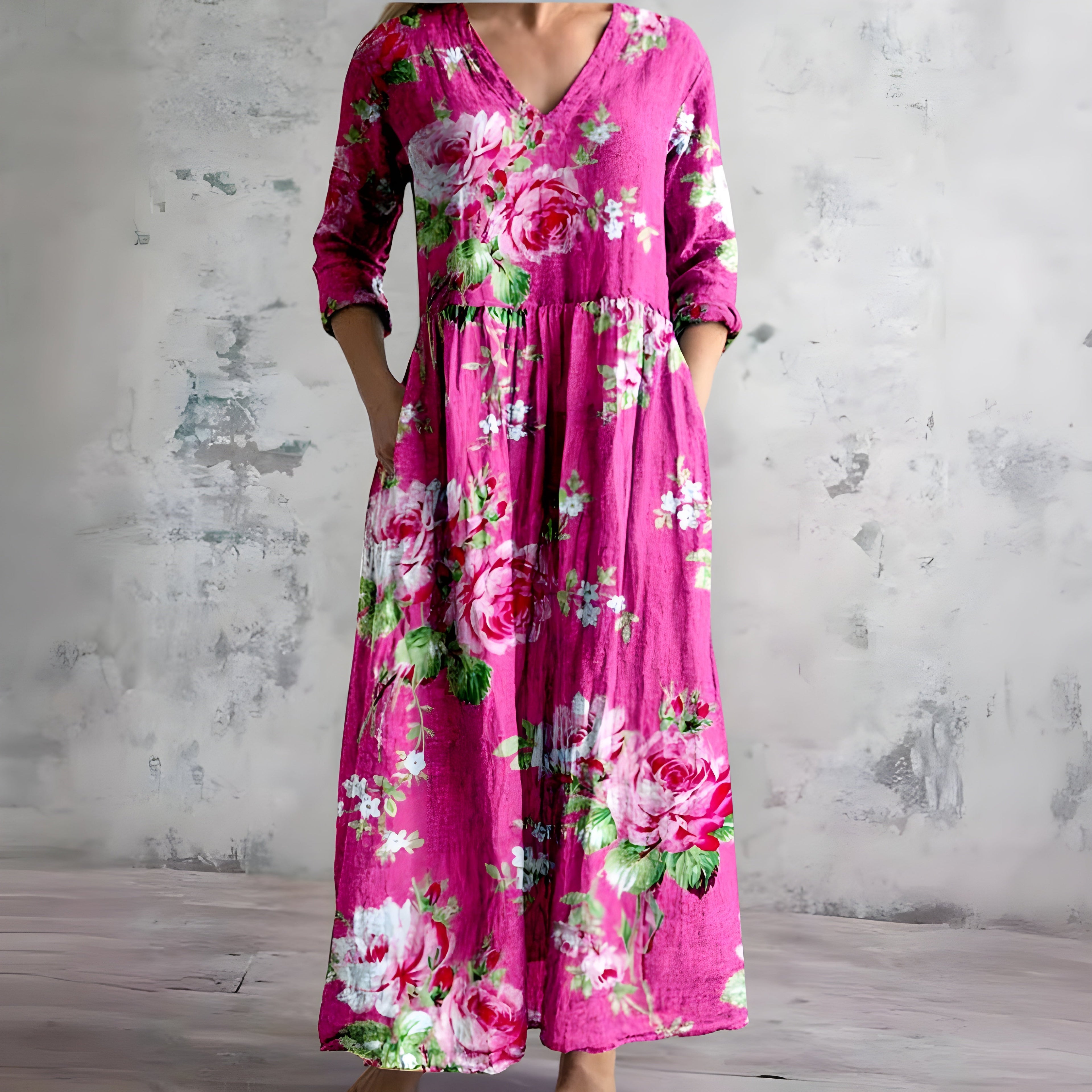 Women's flowy V-neck floral maxi summer dress