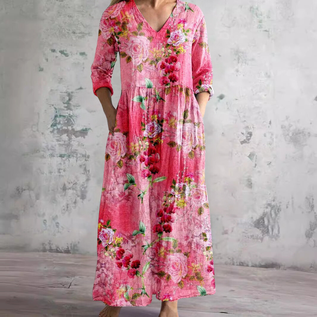 Women's flowy V-neck floral maxi summer dress