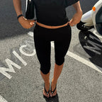 Women's fold-over waist capri leggings with split hem