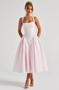 Women's gingham square-neck midi summer dress