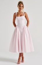 Women's gingham square-neck midi summer dress