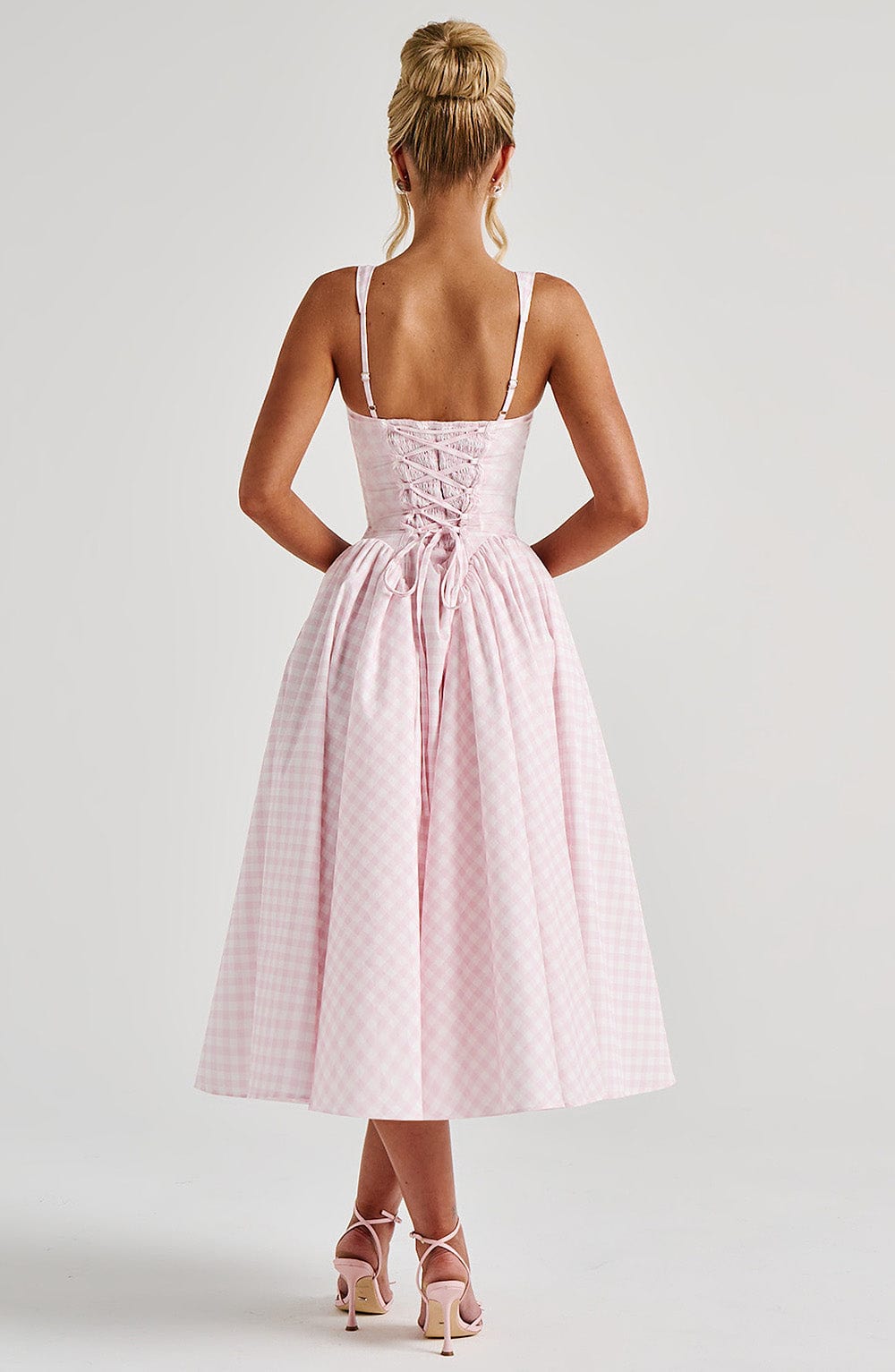 Women's gingham square-neck midi summer dress