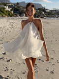 Women's halter neck backless mini summer dress