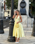 Women's halter neck corset midi wedding guest dress