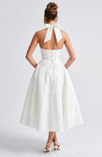 Women's halter neck corset midi wedding guest dress