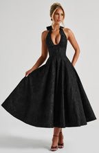 Women's halter neck corset midi wedding guest dress