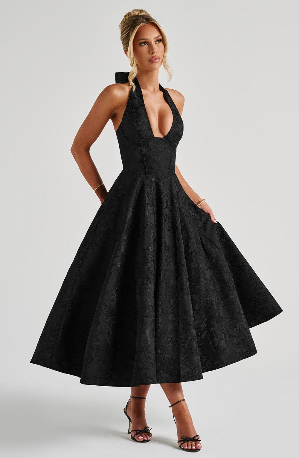 Women's halter neck corset midi wedding guest dress