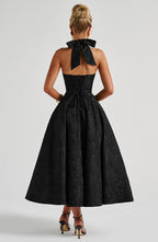 Women's halter neck corset midi wedding guest dress