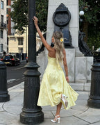Women's halter neck corset midi wedding guest dress