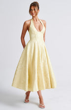 Women's halter neck corset midi wedding guest dress