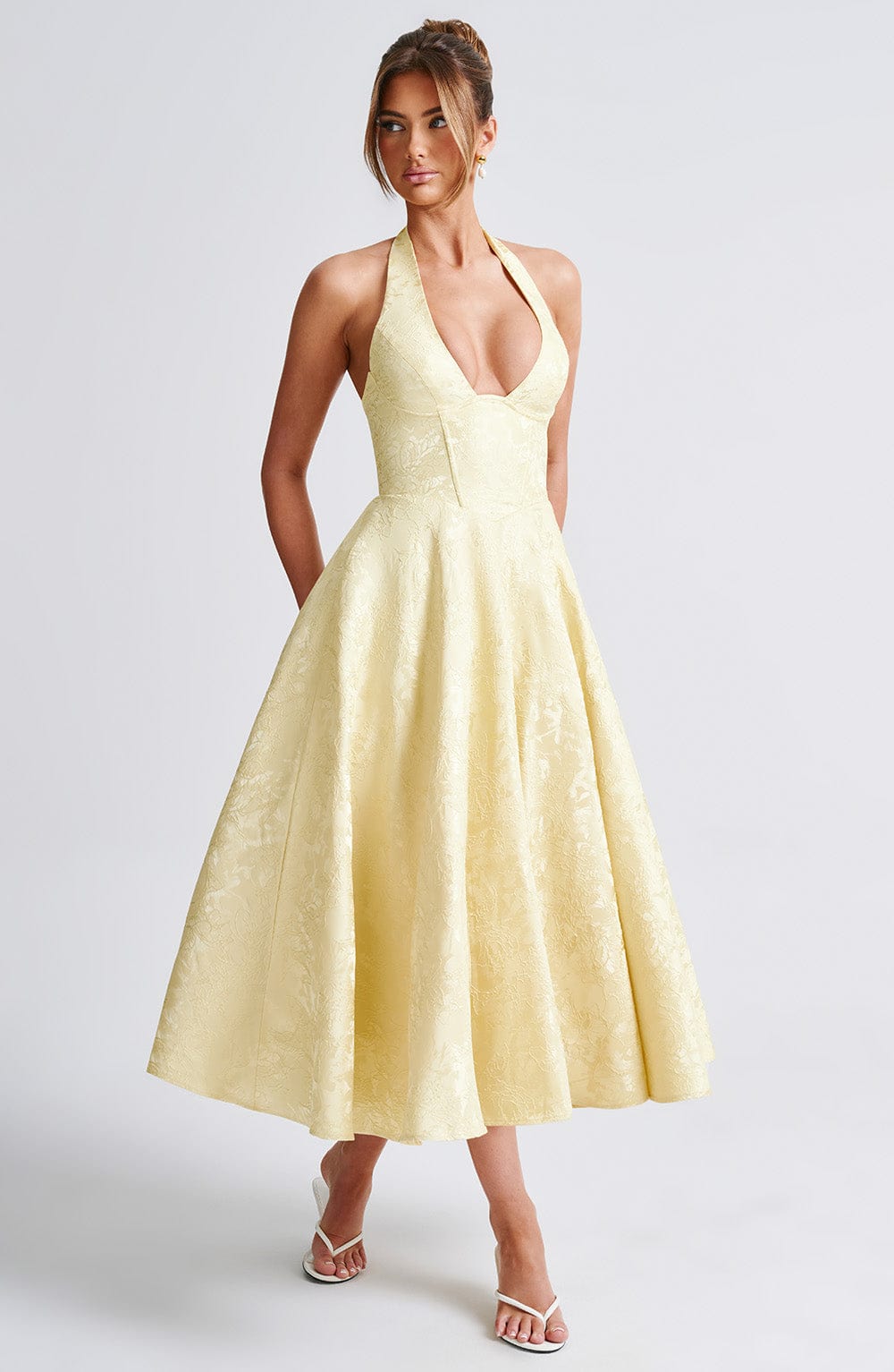 Women's halter neck corset midi wedding guest dress