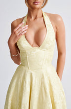 Women's halter neck corset midi wedding guest dress