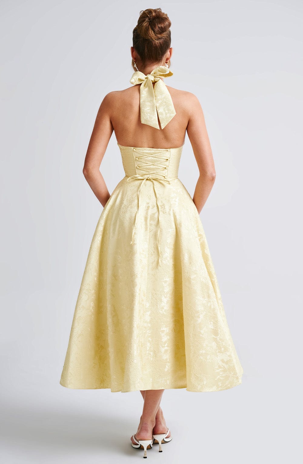 Women's halter neck corset midi wedding guest dress