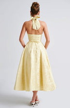 Women's halter neck corset midi wedding guest dress